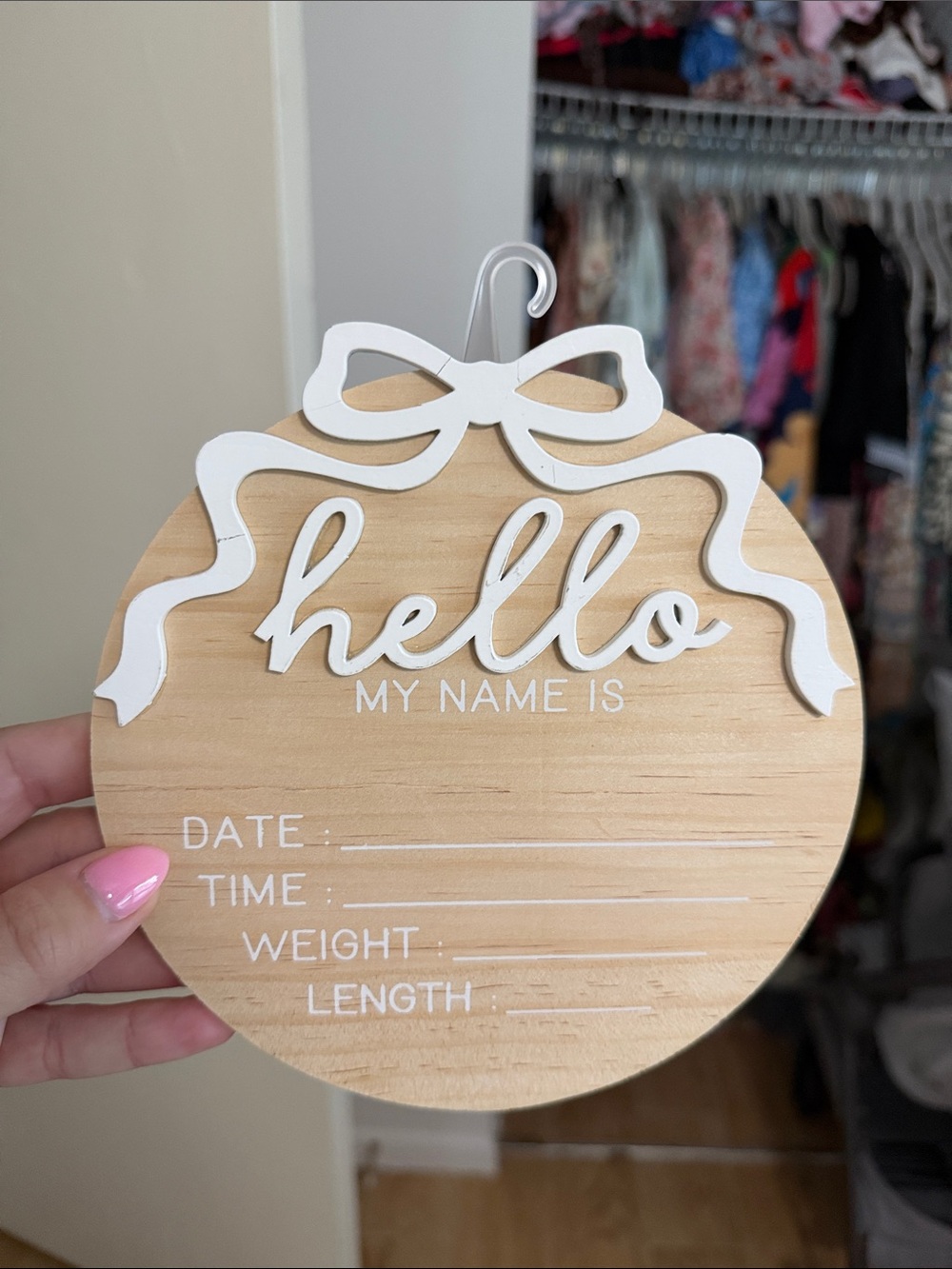 Wooden 'Hello My Name Is' Baby Announcement Sign - Natural & White